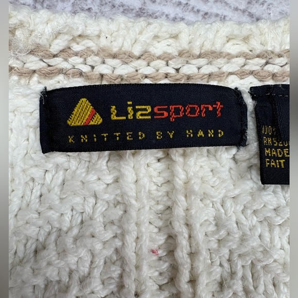 VTG Lizsport Chunky Handknit Cropped Cardigan Women’s Size S Cream Grandmacore - Picture 2 of 15